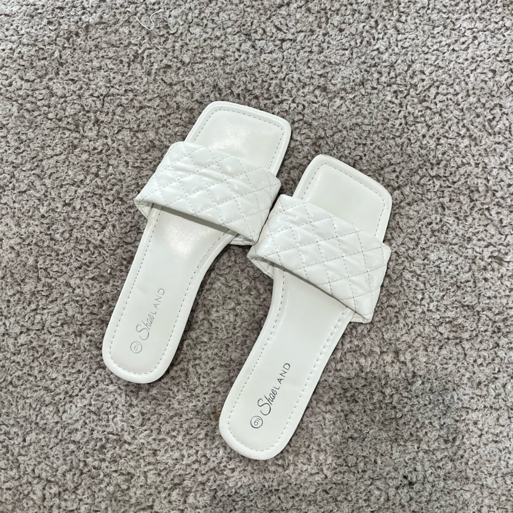 White Quilted Slide Sandals